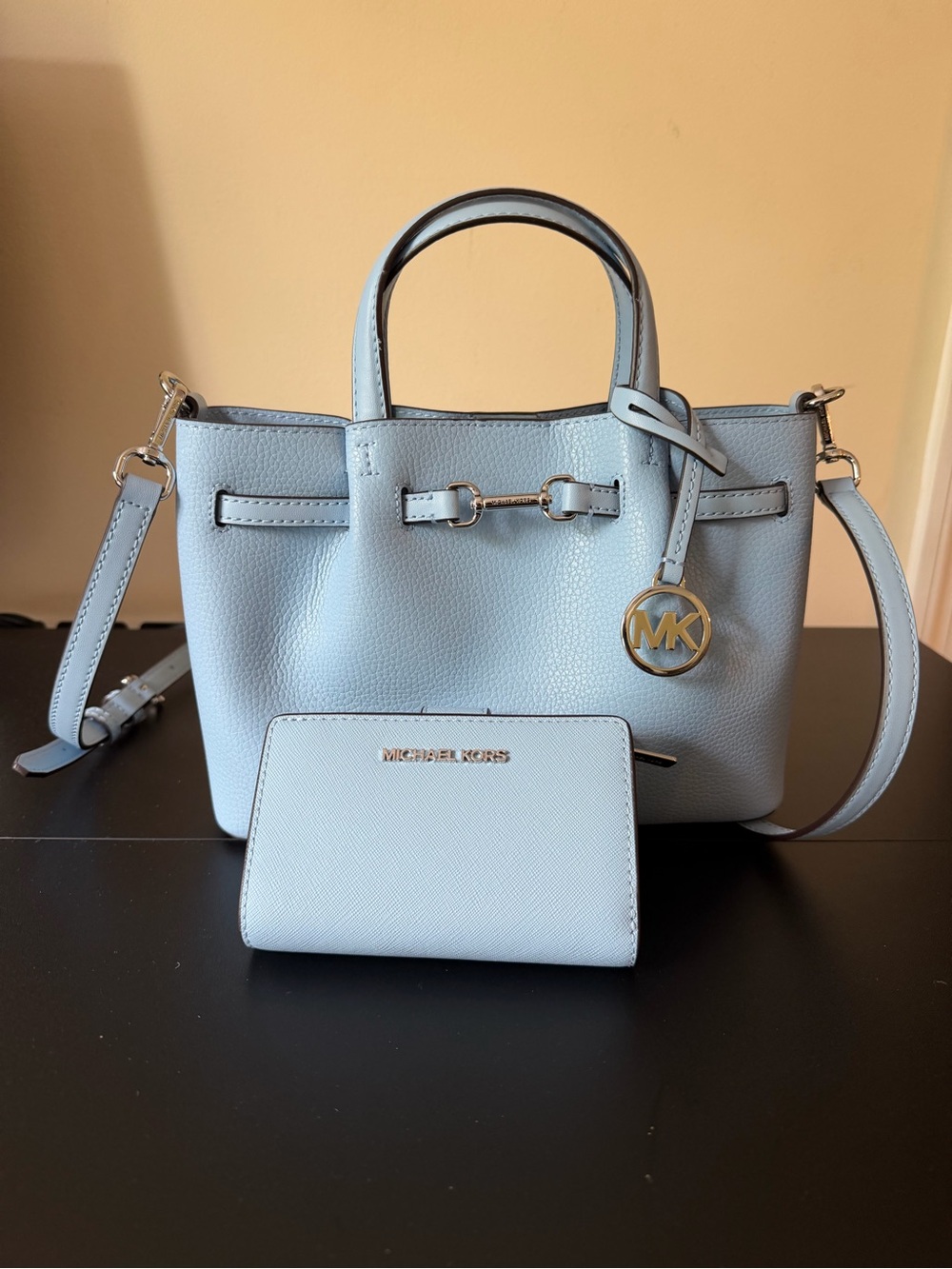 Michael Kors Light Blue Leather Satchel with Matching Wallet